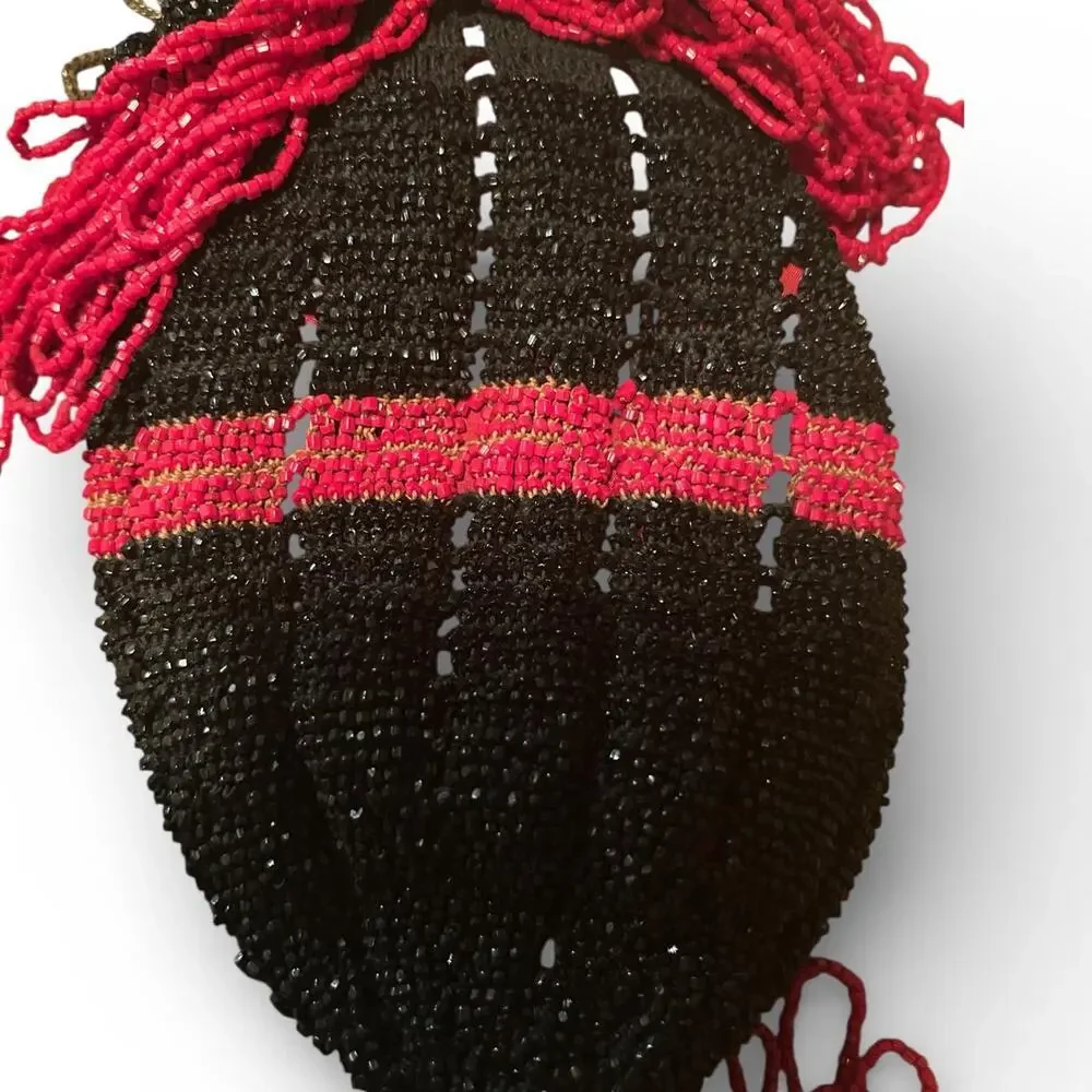 1920s Art Deco Black & Red Beaded Flapper Purse